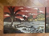 two paintings of people working on a rice field on a wooden floor