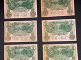 six old german bank notes with a green and white design
