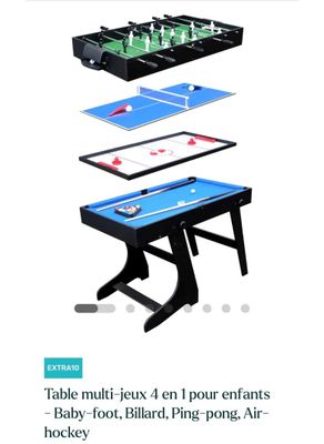 Table multi-jeux 4 en 1 pour enfants : baby-foot, billard, ping-pong, air hockey