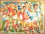 a painting of a group of people on a field