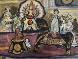 un tableau représentant un groupe de personnes dans un salon