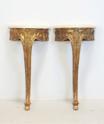 paire de tables d'appoint anciennes en laiton avec plateau en marbre