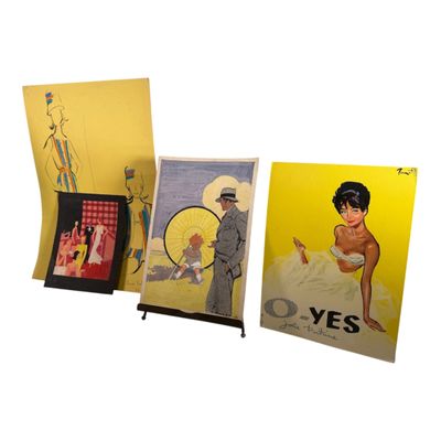 three pictures of a man and a woman on display