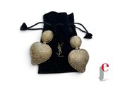Boucles d'oreilles Saint Laurent en forme de cœur, en or, avec une pochette en velours noir