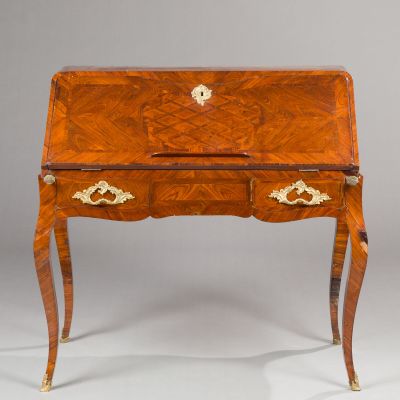 an antique writing desk with two drawers and a drawer on the top