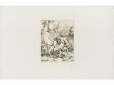 a black and white drawing of a man sitting on a bench next to a dog