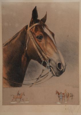 FERETEAU Tête de cheval Pointe sèche contresignée au crayon …