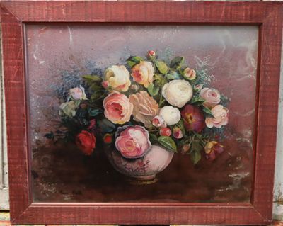 Anne BOILLE Nature morte au bouquet de fleurs fixé sous verr…