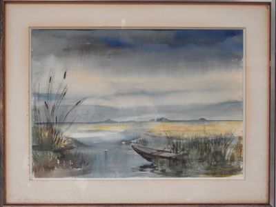 une image d'un tableau représentant un bateau sur l'eau