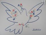 drawing of a bird with flowers on it ' s wings on a white surface