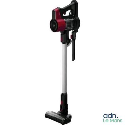 un aspirateur rouge et noir sur fond blanc