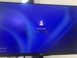 a computer monitor that has a blue screen on it