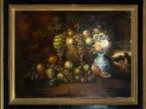 painting of a still life of fruit and flowers in a basket