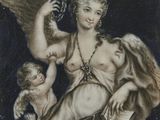 une image représentant un tableau où l'on voit une femme tenant un bébé et un oiseau