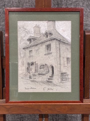 Fernand MAILLAUD (1862-1948) « Maison à Issoudun ». Fusain sur pa...