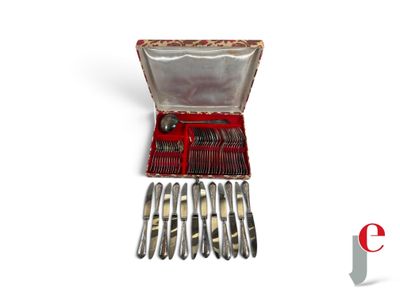 a silverware set in a red case on a white surface