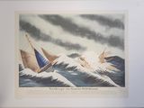 an image of a painting of a boat in the middle of a large wave