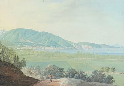 a painting of a man riding a horse on a dirt road