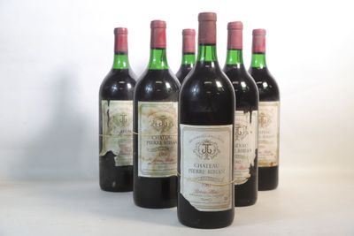 six bouteilles de vin rouge sont alignées sur une surface blanche