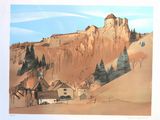 a picture of a painting of a mountain village