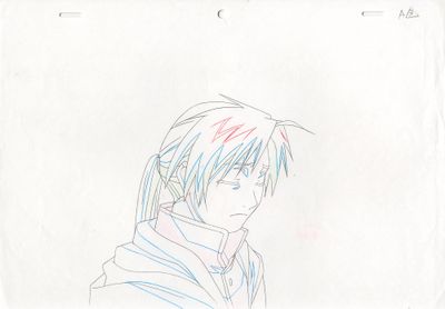 dessin représentant un homme aux cheveux longs portant une chemise rayée