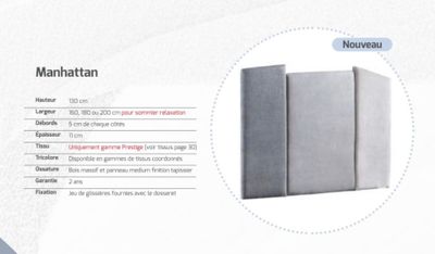 Tête de lit dosseret MANHATTAN 180 nuance gris orage / nuage…