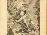 an old book with a drawing of a man on a horse and a woman on a horse