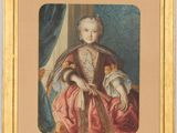 portrait d'une femme en robe rose, dans un cadre doré
