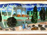 une photo d'un tableau représentant des personnes et des animaux dans un champ