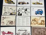 a lot of cards with pictures of cars on them