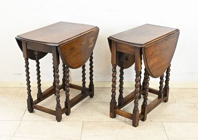 pair of antique oak drop leaf tables with turned legs