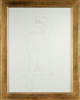 an image of a drawing of a nude woman in a gold frame