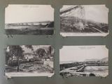 several old black and white photos of a bridge over a body of water