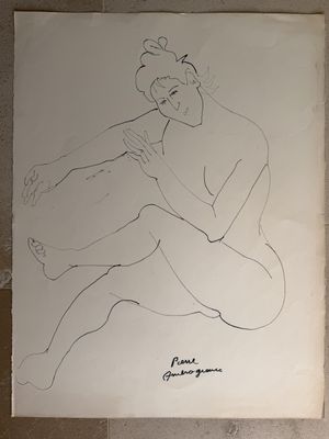 Pierre AMBROGIANI (1907-1985). "Nu assis". Dessin au feutre …