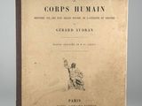 an old book with a picture of a man holding a sword