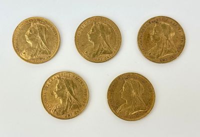 four gold sovereigns, one of which is a sovereign and the other of which is a sovereign