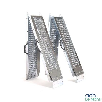 pair of aluminum ramps with metal feet on a white background