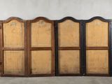 pair of antique wooden folding screen doors with painted wood panels