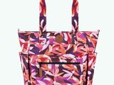 a multicolored tote bag on a white background