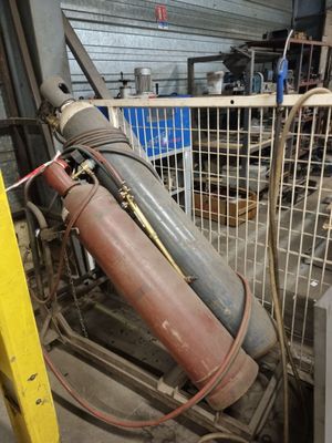 a fire extinguisor in the middle of a building