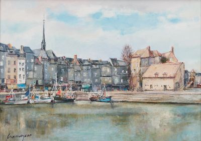 Marcel CRAMOYSAN (1915-2007) "Honfleur, Le vieux Bassin" - Photo 1