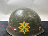 a close up of a helmet with a star on it