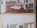 two pictures of a living room and a dining room
