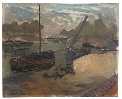 a painting of a crane that is on the water