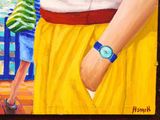 a painting of a man holding a woman ' s hand