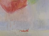 a painting of an apple that is in the air