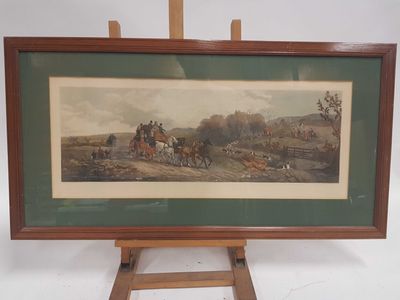 tableau encadré représentant des chevaux et des cavaliers dans un paysage