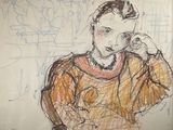 dessin représentant un homme en train de parler au téléphone portable devant un mur recouvert de graffitis