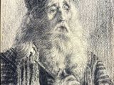 un vieux dessin représentant un homme à la longue barbe et coiffé d'un chapeau