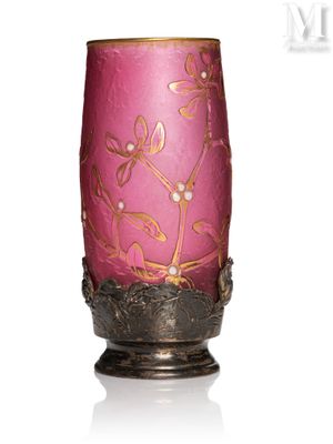 DAUM NANCY "Gui" Vase tubulaire en verre double.